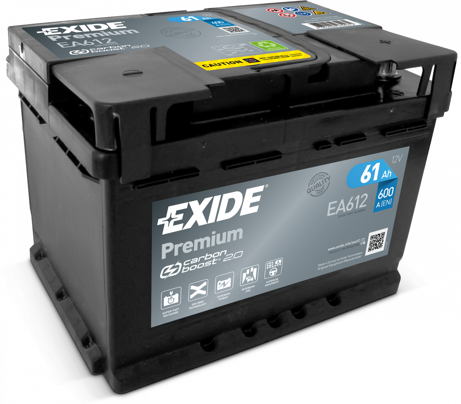 Autobaterie EXIDE Premium 12V 61Ah 600A EA612